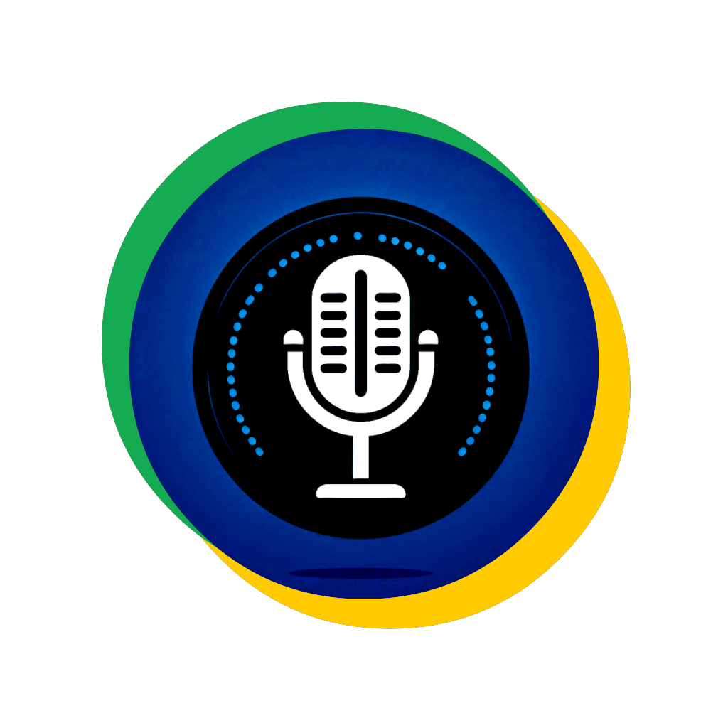 graphic with our page colors green and yello and blue with a microphone