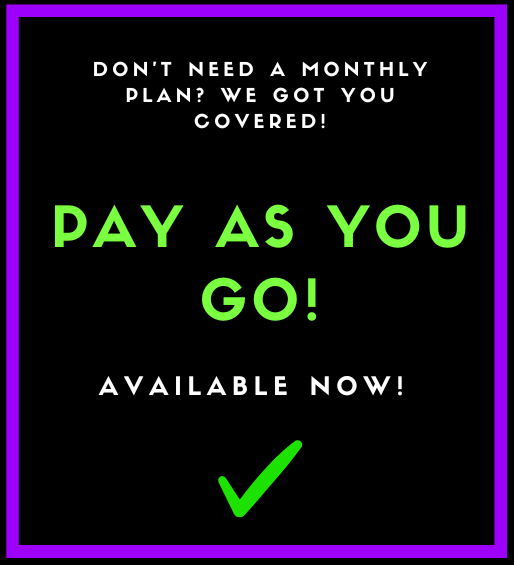 Pay As You Go ad, option to choose the pay as you go plan.